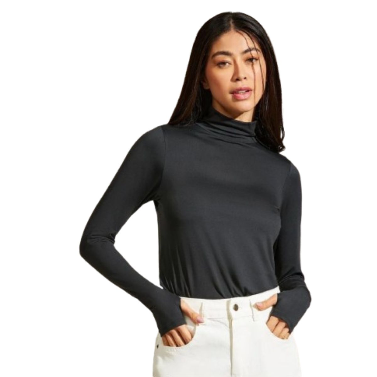 Blusa Básica Avulsa De Visco SKin Recco com Abertura para Dedo