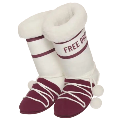 Bota Feminina em Plush com Pelúcia com Cadarços e Pompom nas Amarrações