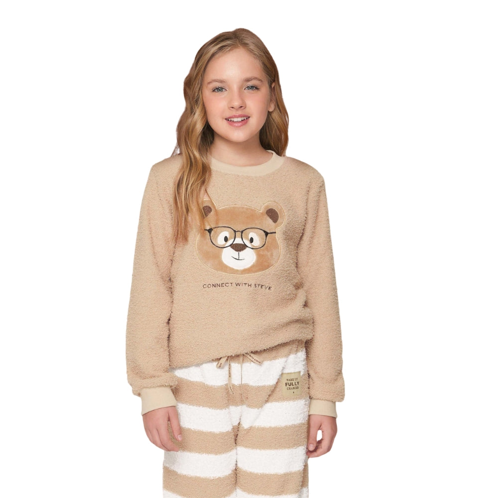 Pijama Especial Infantil Manga Longa com Bordado e Calça Jogger Steve Rocks em Tricot Mousse