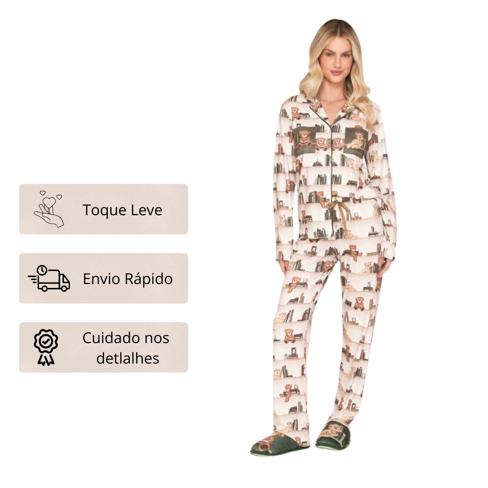 Pijama Aberto Feminino Longo All Print com Bolso BB Moment em Sublime Touch