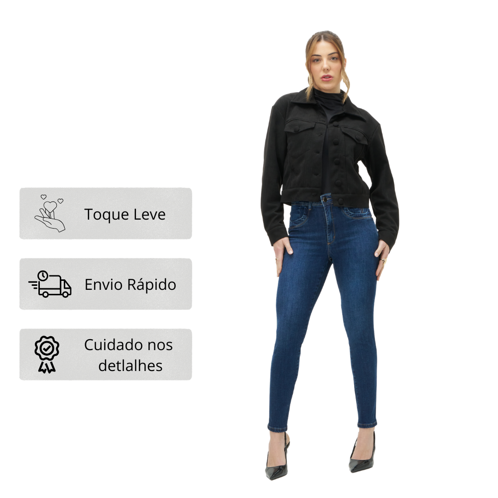 Jaqueta Feminina em Suede Comprimento Levemente Cropeed - Detox