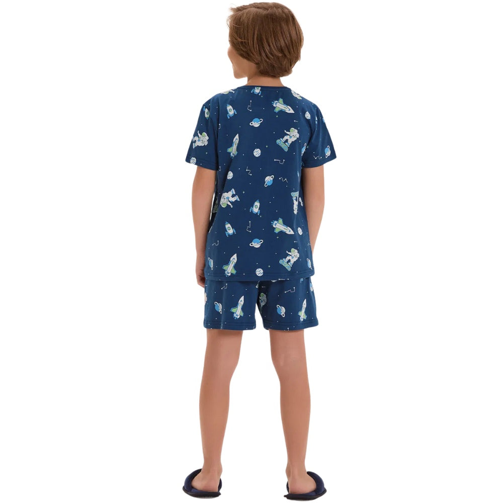 Pijama Masculino Infantil Manga Curta Com Bermuda em Algodão