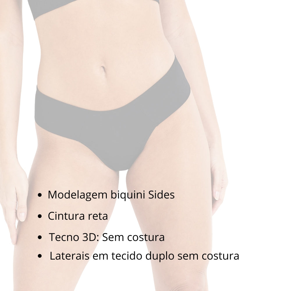 Calcinha Biquini Tecido 3D Cintura Reta