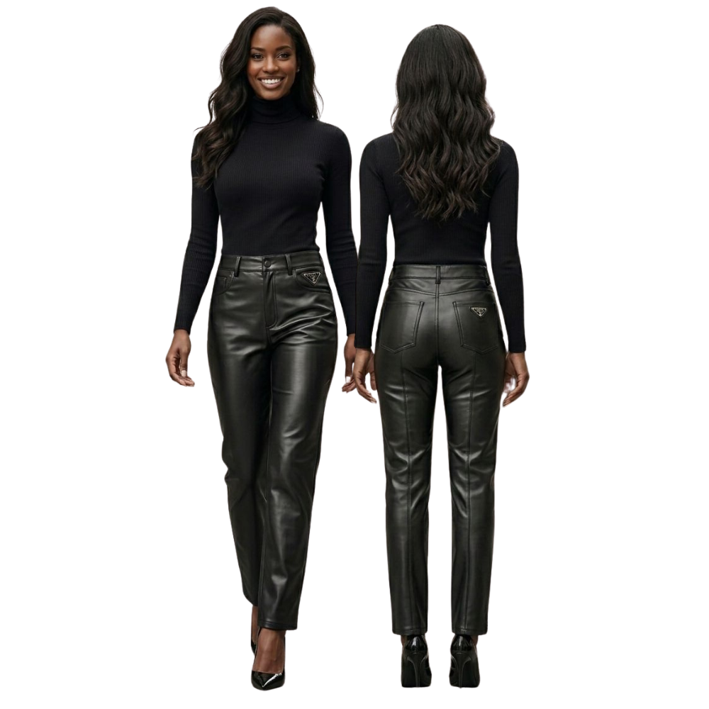 Calça Reta Feminina em Courino Coleção Outono Inverno - Detox