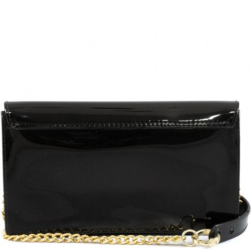 Bolsa Feminina Preta com Alça em Metal Dourado Estilo Carteira