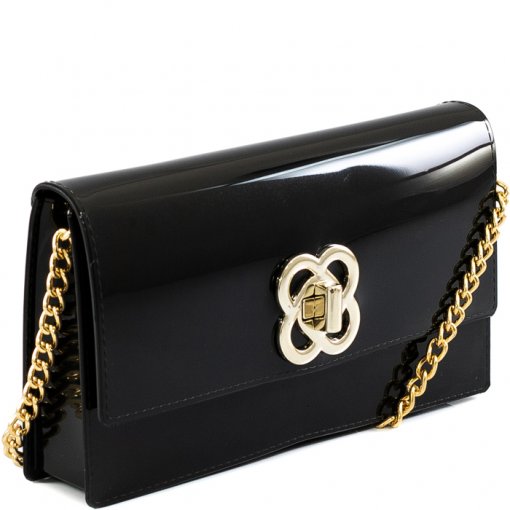 Bolsa Feminina Preta com Alça em Metal Dourado Estilo Carteira