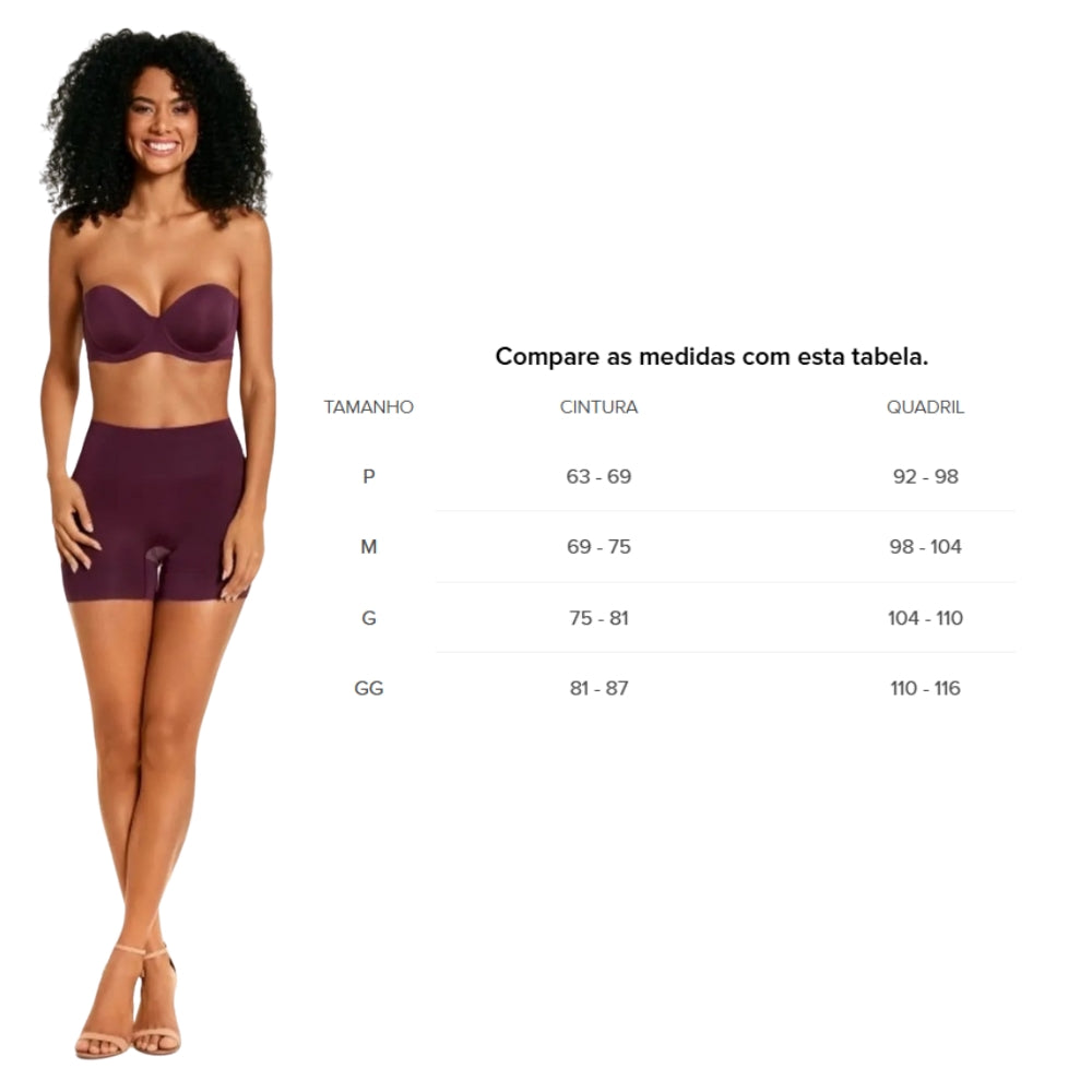 Bermuda Modeladora Lipstick Makeup Skin Cintura Média Suaviza Barriguinha e Quadril