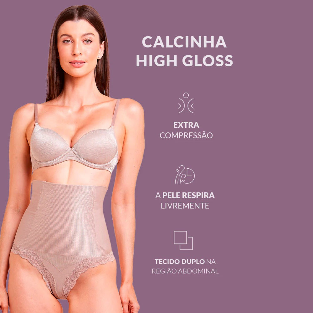Calcinha Cintura Alta Modelo Fio Dental Valoriza a Cintura e Reduz Medidas de Abdômen