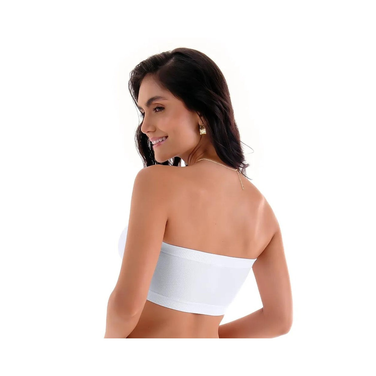 Sutiã Top Faixa com Renda e sem Costura Branco