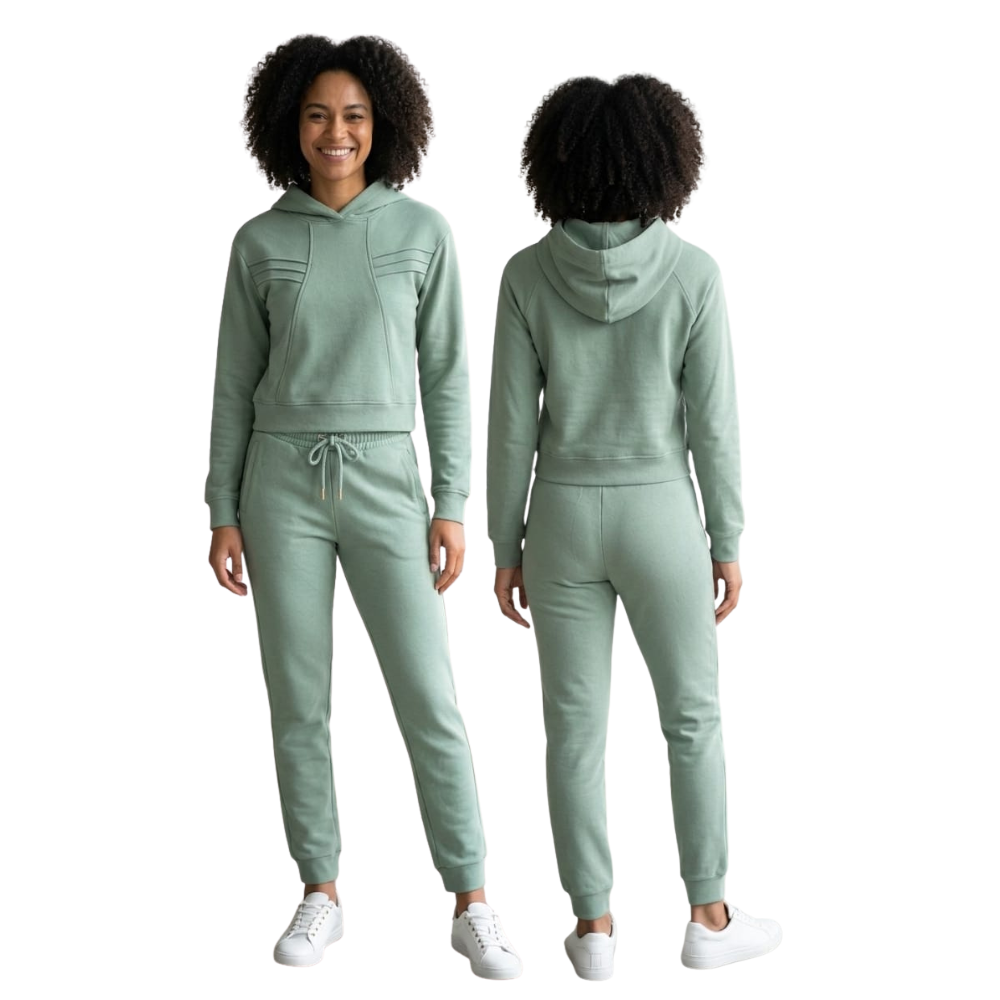 Conjunto Abrigo Feminino Comfy com Capuz