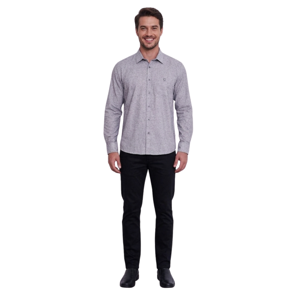Camisa Masculina Casual Slim Fit em Algodão