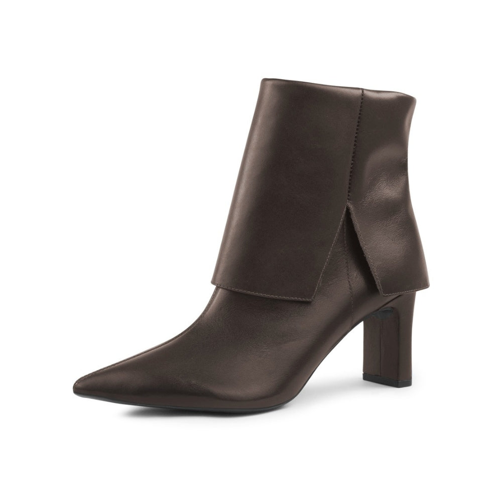 Bota em Couro com Pala de Camurça e Salto Mônaco Café