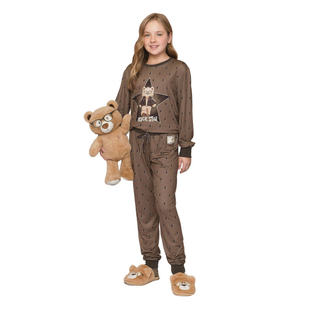 Chinelo Pantufa Infantil Steve Peluciado com Bordados e Tecido de Pelúcia em Plush Velvet