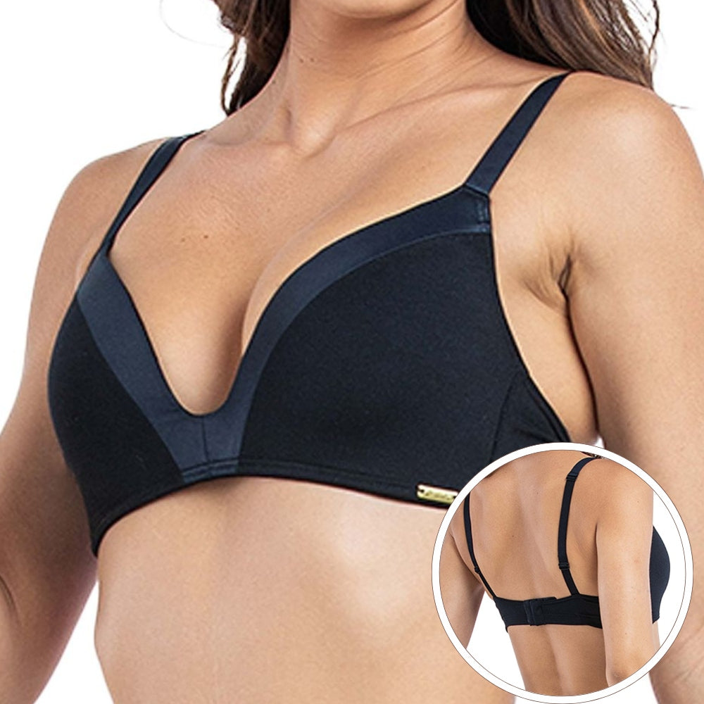 Sutiã com Bojo Camiseta Decote Valorizado em Detalhes de Cetim