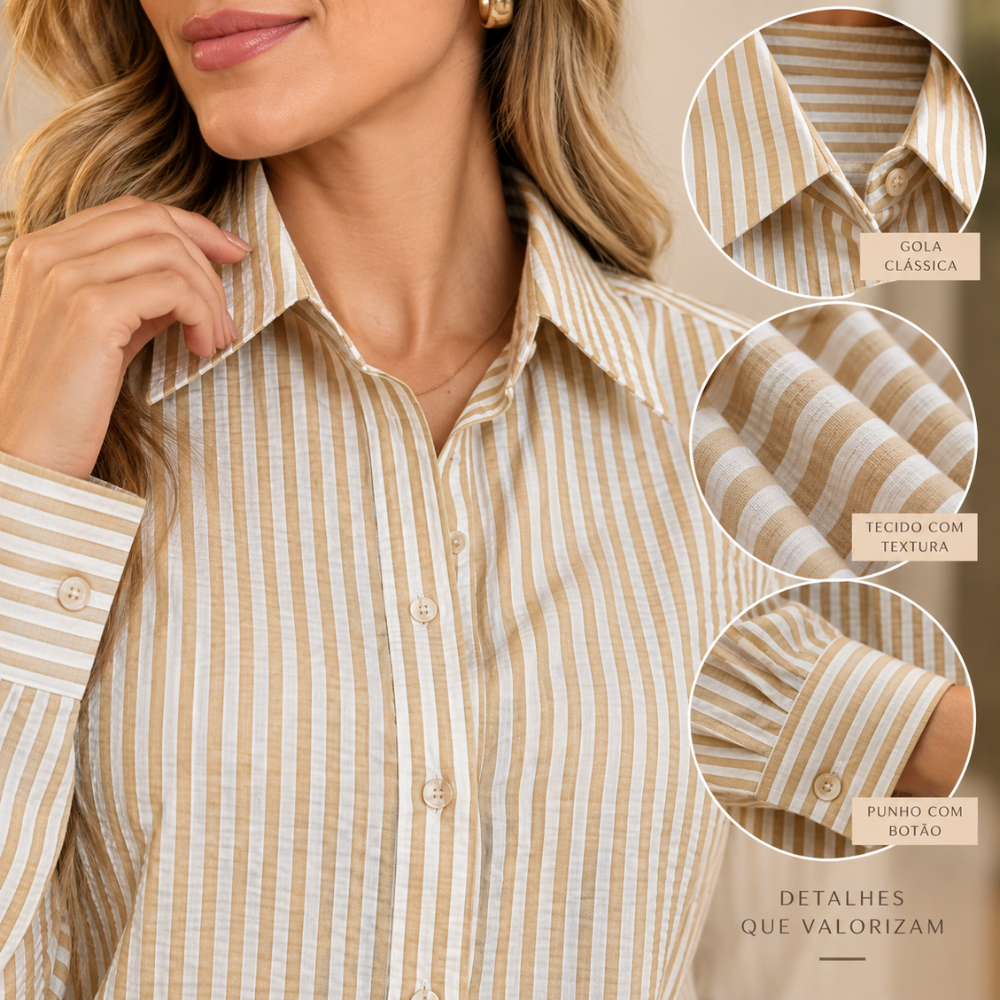 Camisa Feminina Listrada 100% Poliéster | Detox
