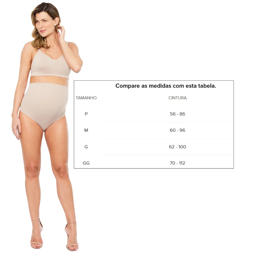 Calcinha Gestante Cintura Alta Cós Largo e sem Costuras Laterais