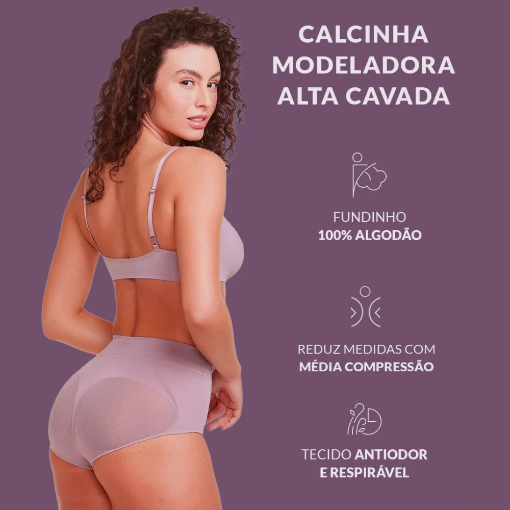 Calcinha Modeladora Cintura Alta Cavada Levanta Bumbum