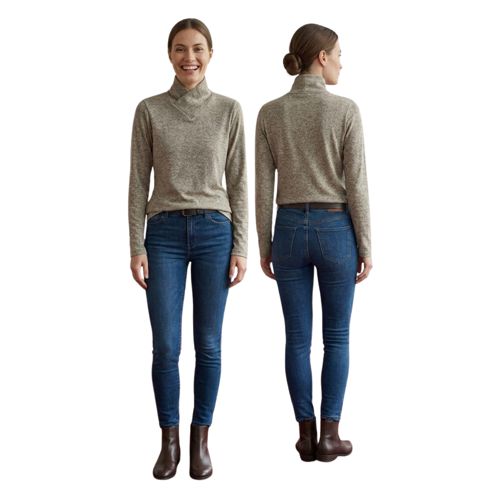 Blusa Básica Gola V Flanelada em Viscose