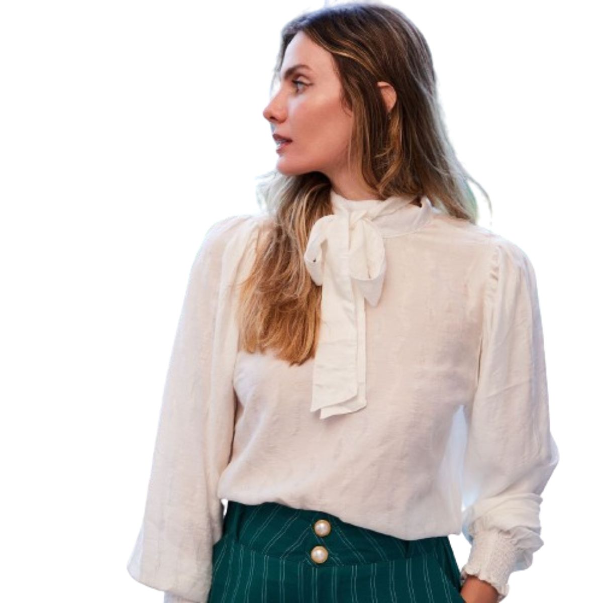 Blusa Feminina em Viscose com Detalhe no Punho e Laço Frontal