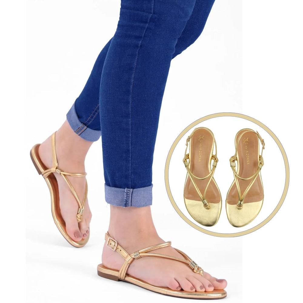 Sandália Rasteira Metalizada em Dourado Conforto e Estilo