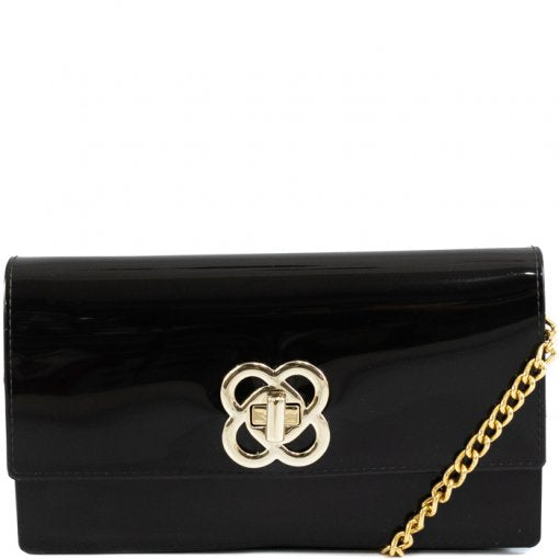 Bolsa Feminina Preta com Alça em Metal Dourado Estilo Carteira