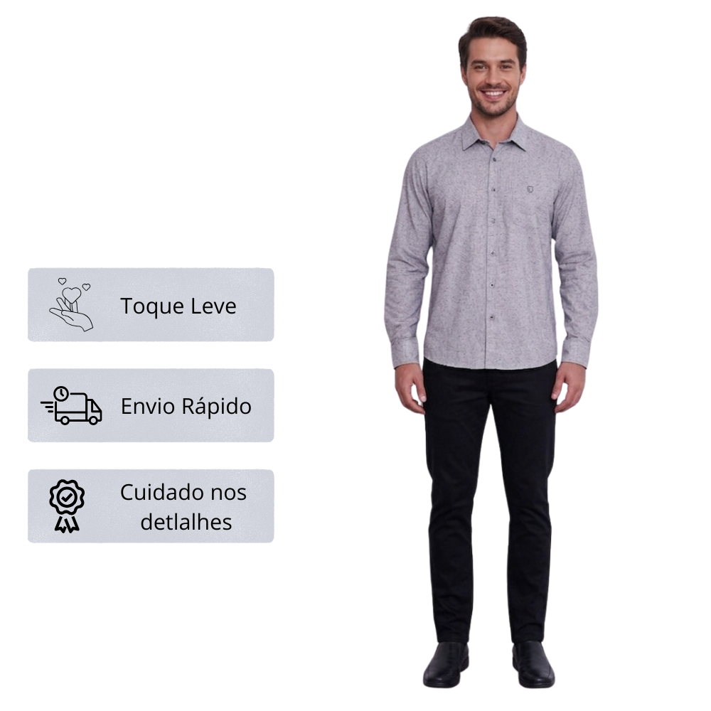 Camisa Masculina Casual Slim Fit em Algodão