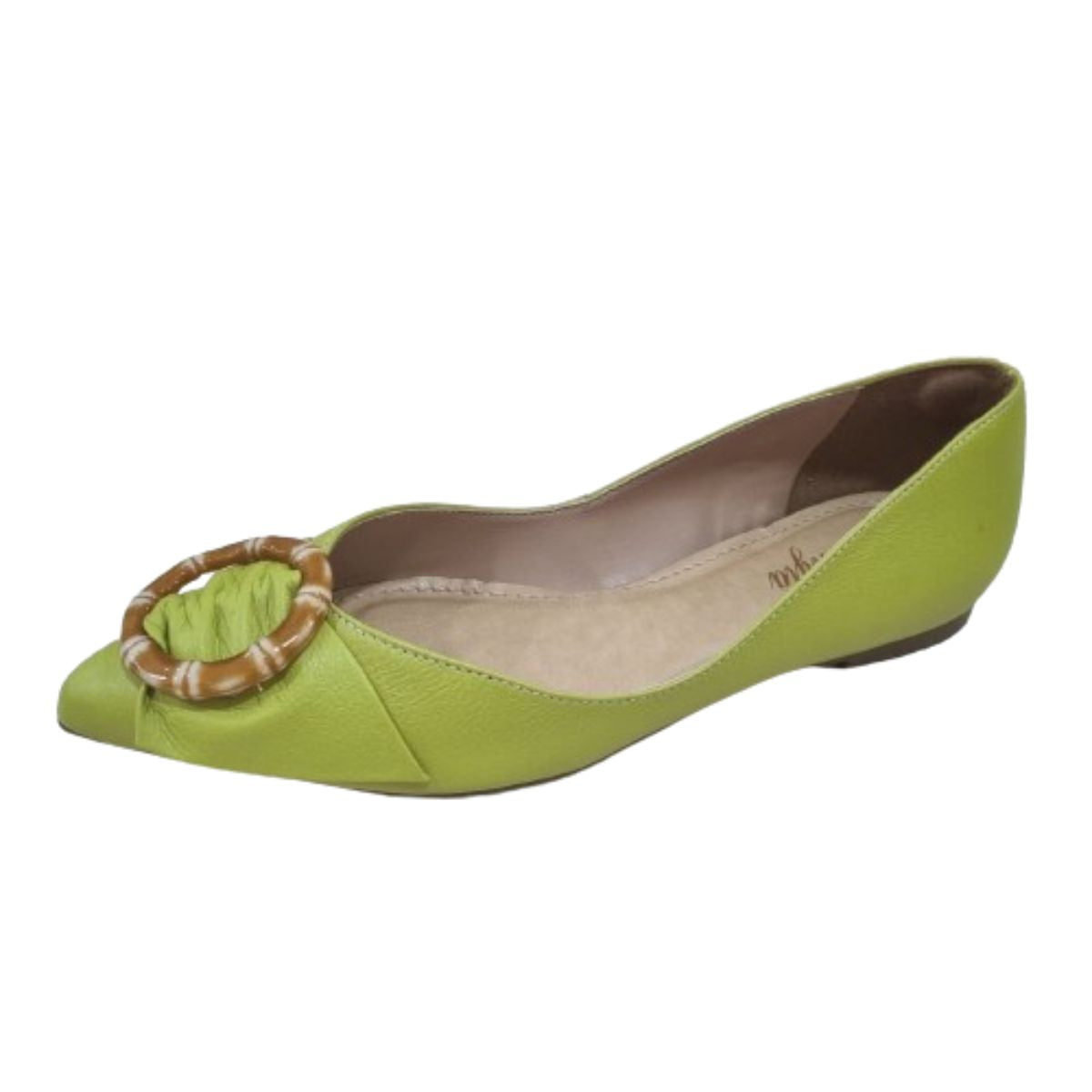 Sapatilha Fechada Sem Salto Verde em Couro com Detalhe