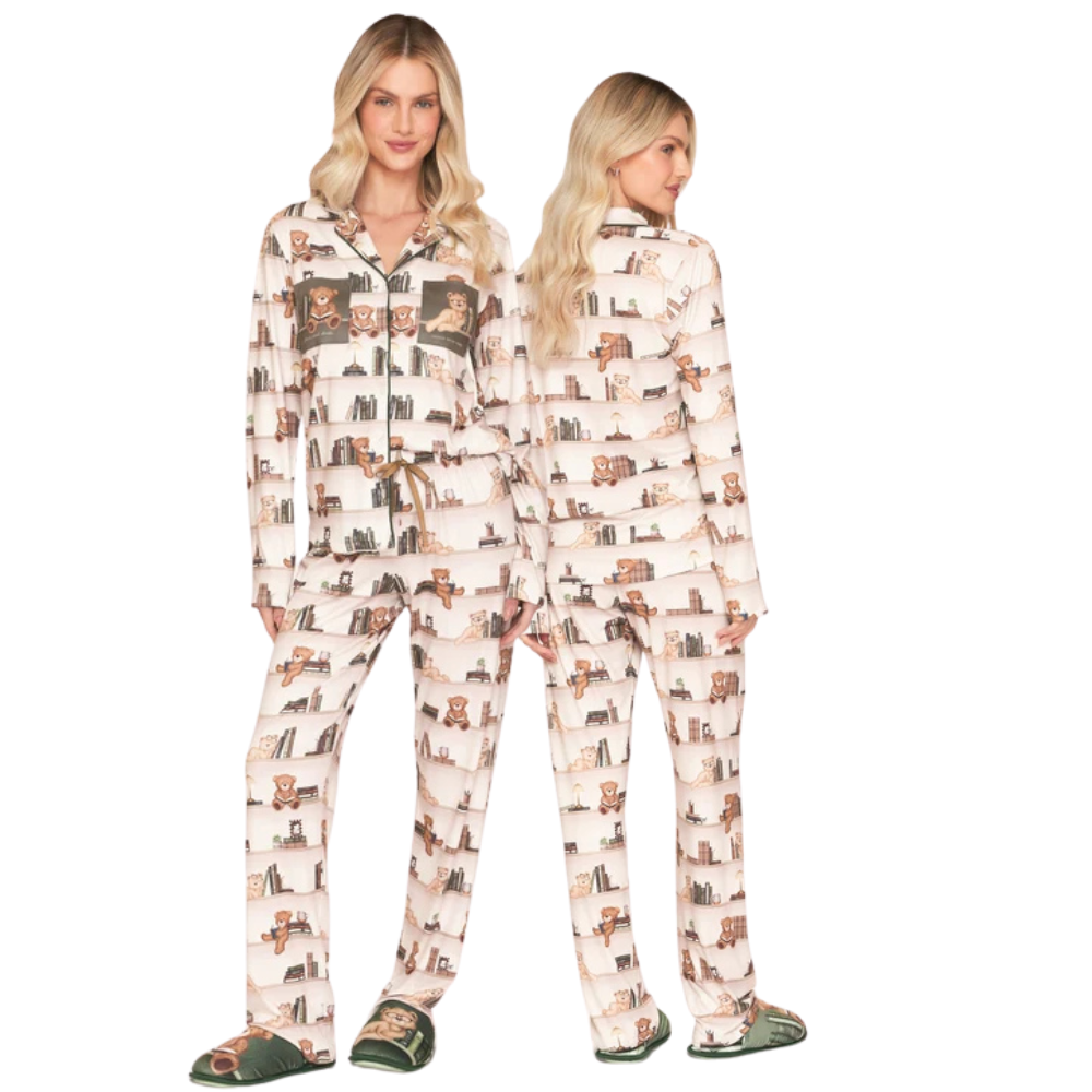 Pijama Aberto Feminino Longo All Print com Bolso BB Moment em Sublime Touch
