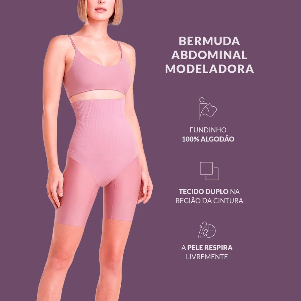 Bermuda Abdominal Longa com Corte a Laser e Barbatana Reduz Medidas