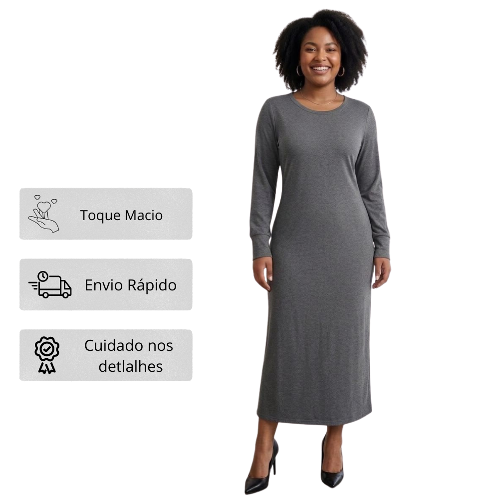 Vestido Longo Malha Leve com Fenda Lateral Conforto e Estilo