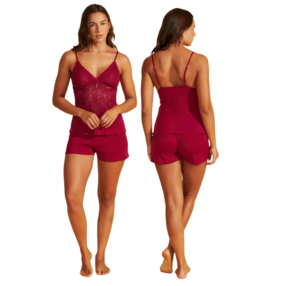 Short Doll De Microfibra e Renda Samambaia Esculpida