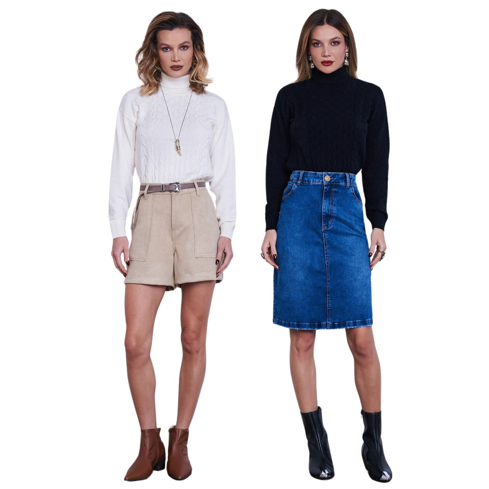 Malha Feminina Tricot Gola Alta