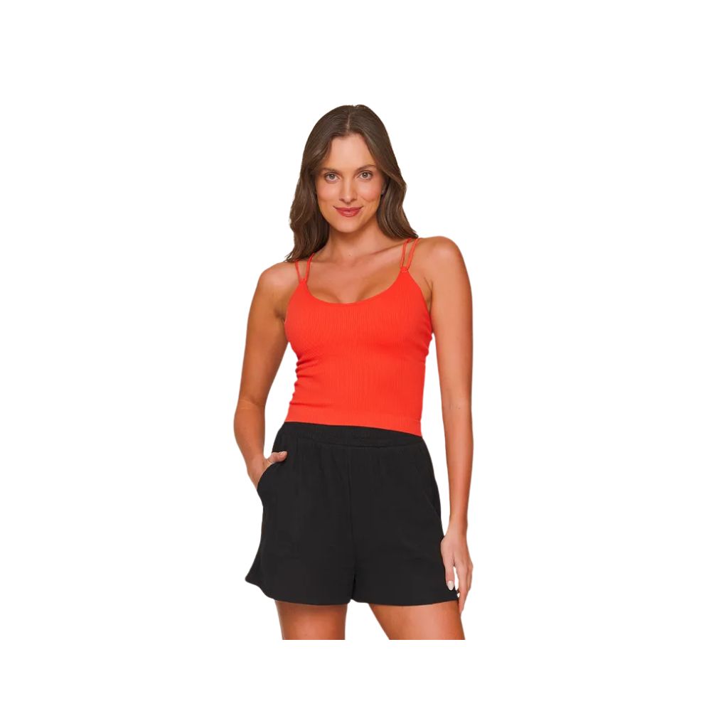 Blusa Casual Feminina Tecido Canelado em Poliamida Stretch, Sem Costura e com Alça Dupla