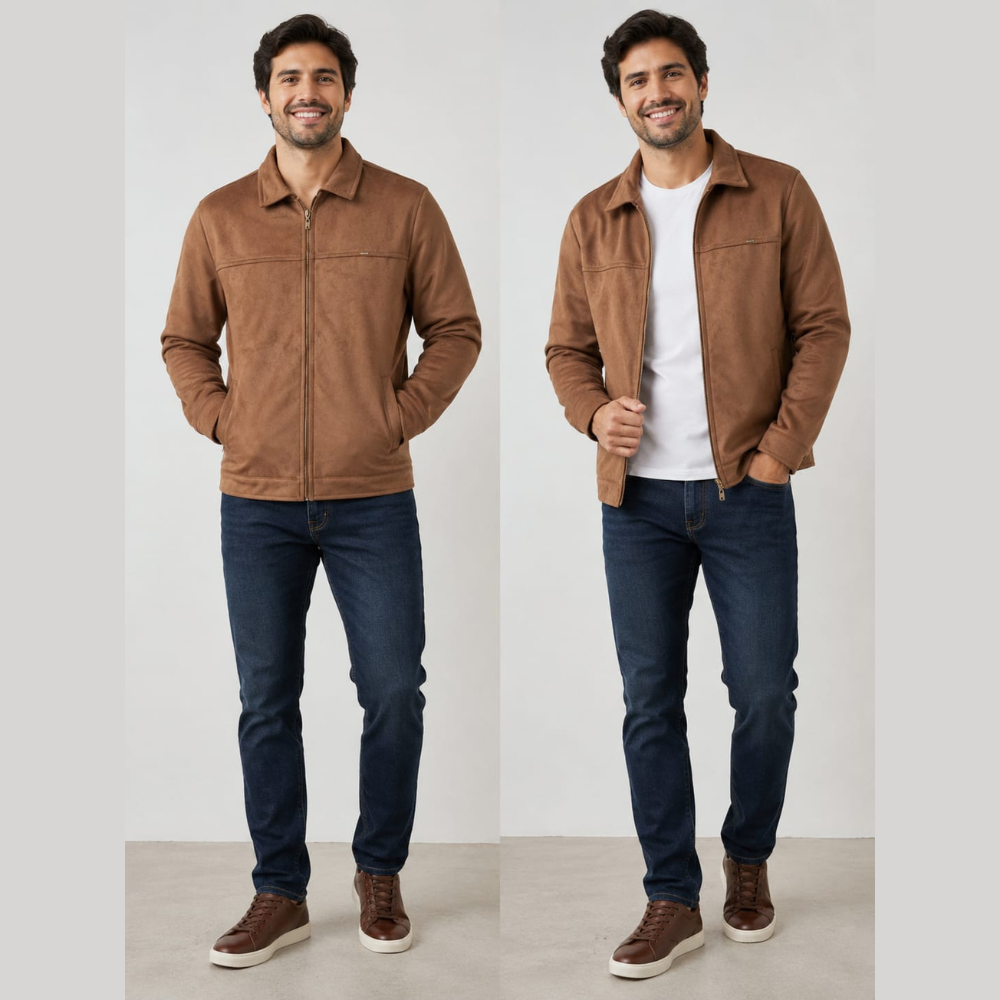 Jaqueta Masculina Suede de Gola com Zíper