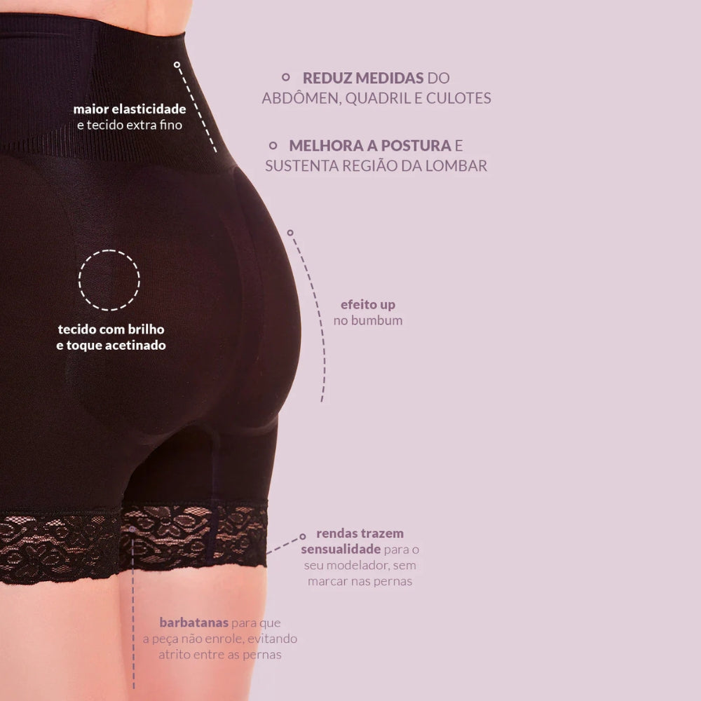 Bermuda Modeladora Abdominal Com Renda Levanta Bumbum