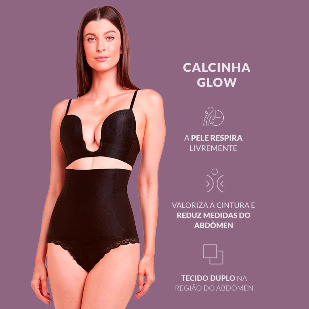 Calcinha Cintura Alta Inteira Reduz Medidas de Abdômen Detalhe em Renda