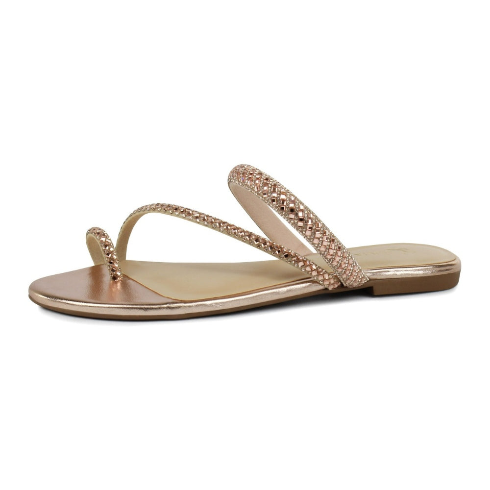 Sandália Rasteirinha Feminina em Couro com Detalhes de Strass