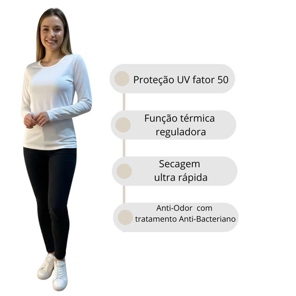 Básica Térmica Feminina Gola Redonda Fio Inteligente com Proteção UV