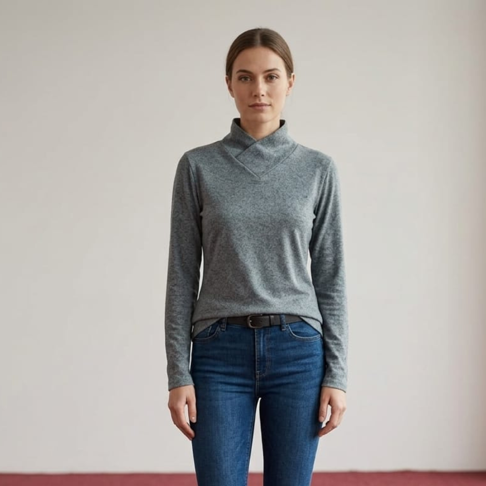 Blusa Básica Gola V Flanelada em Viscose