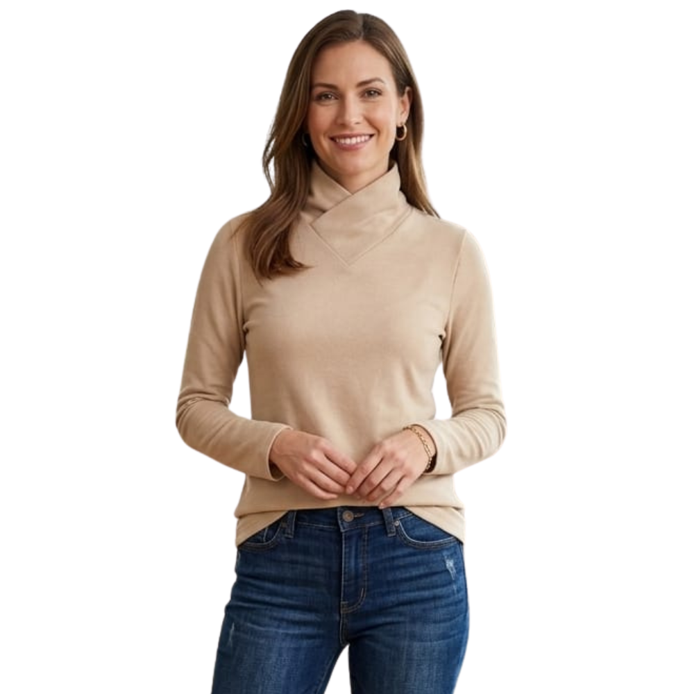 Blusa Básica Gola V Flanelada em Viscose