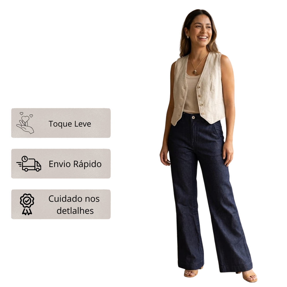Calça Feminina Pantalona Jeans 100% Algodão