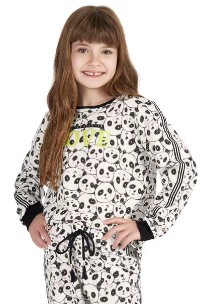 Pijama Pandas Manga Longa "Cor Com Amor" Infantil 