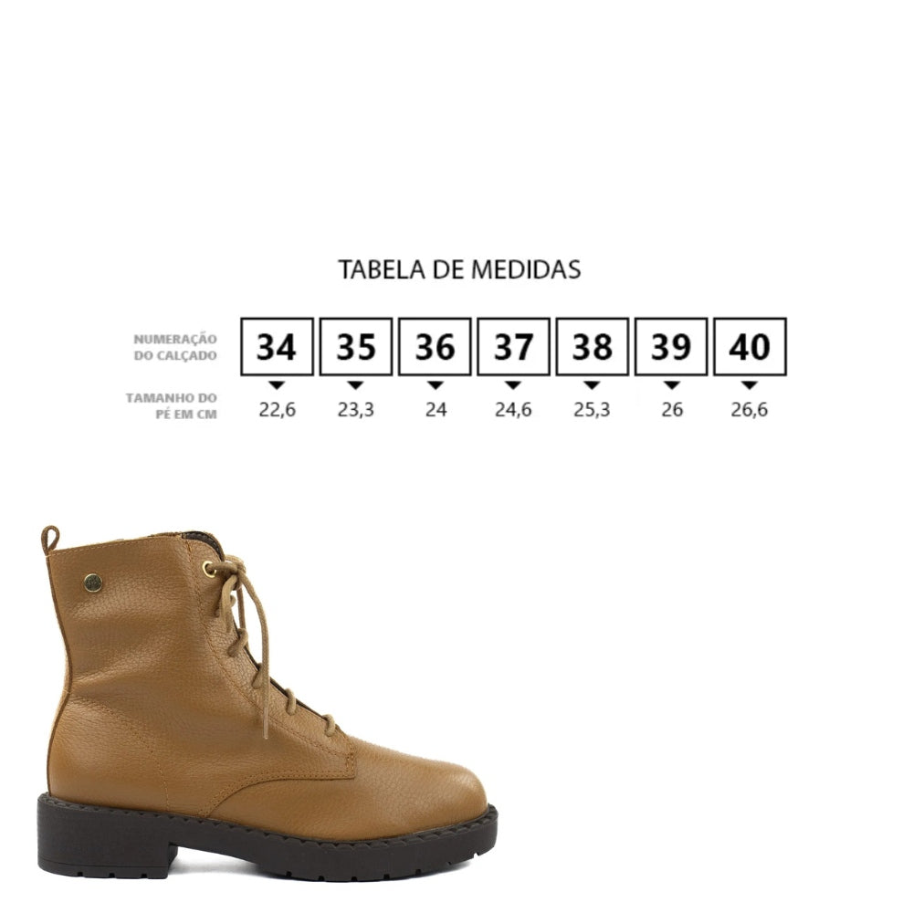 Coturno Camel em Couro com Salto Tratorado