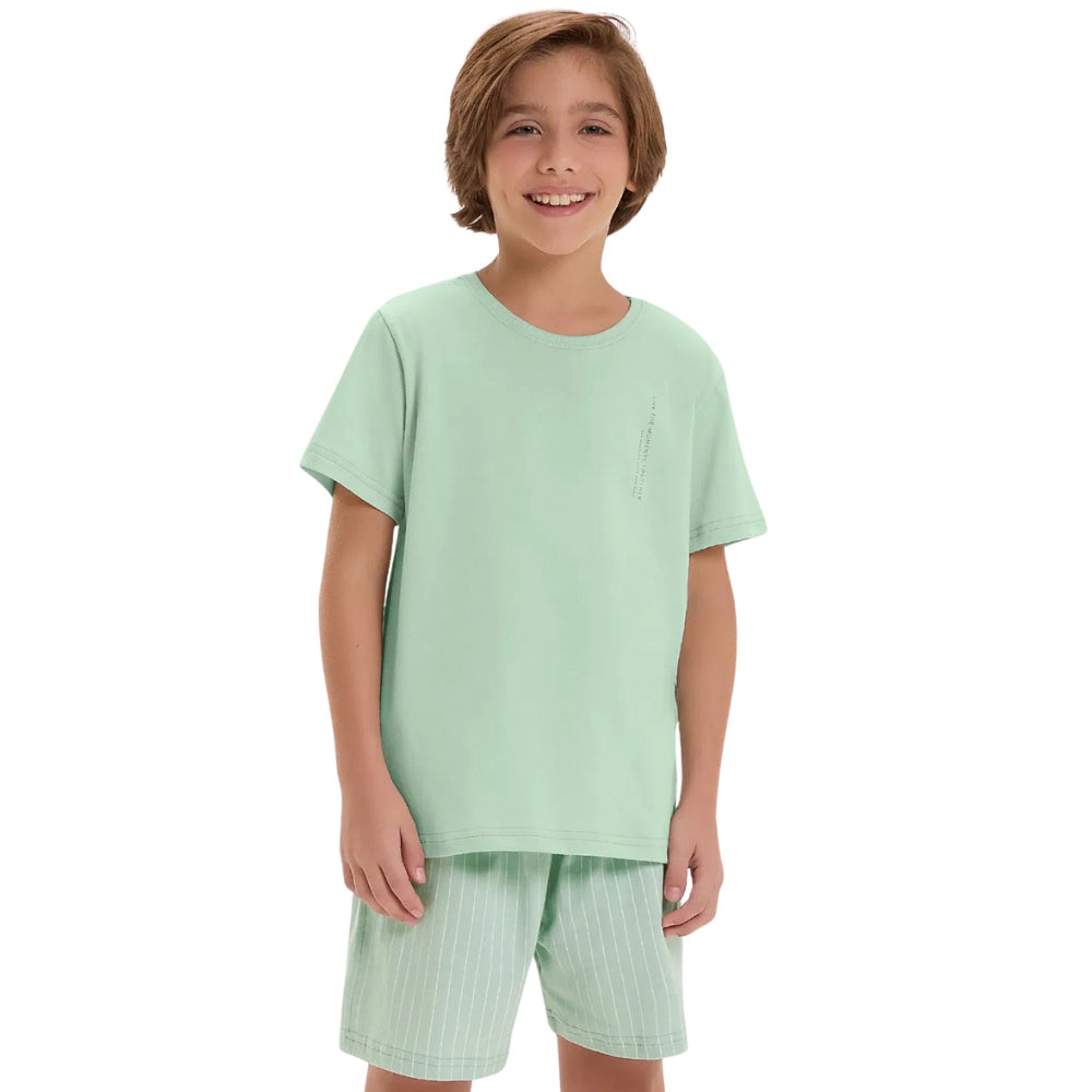 Pijama Masculino Infantil Manga Curta Com Bermuda 100% Algodão
