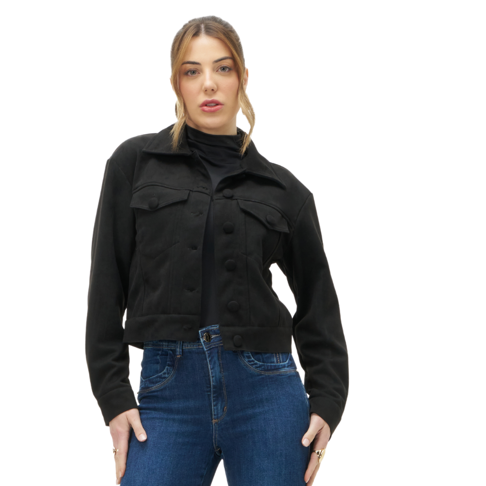 Jaqueta Feminina em Suede Comprimento Levemente Cropeed - Detox
