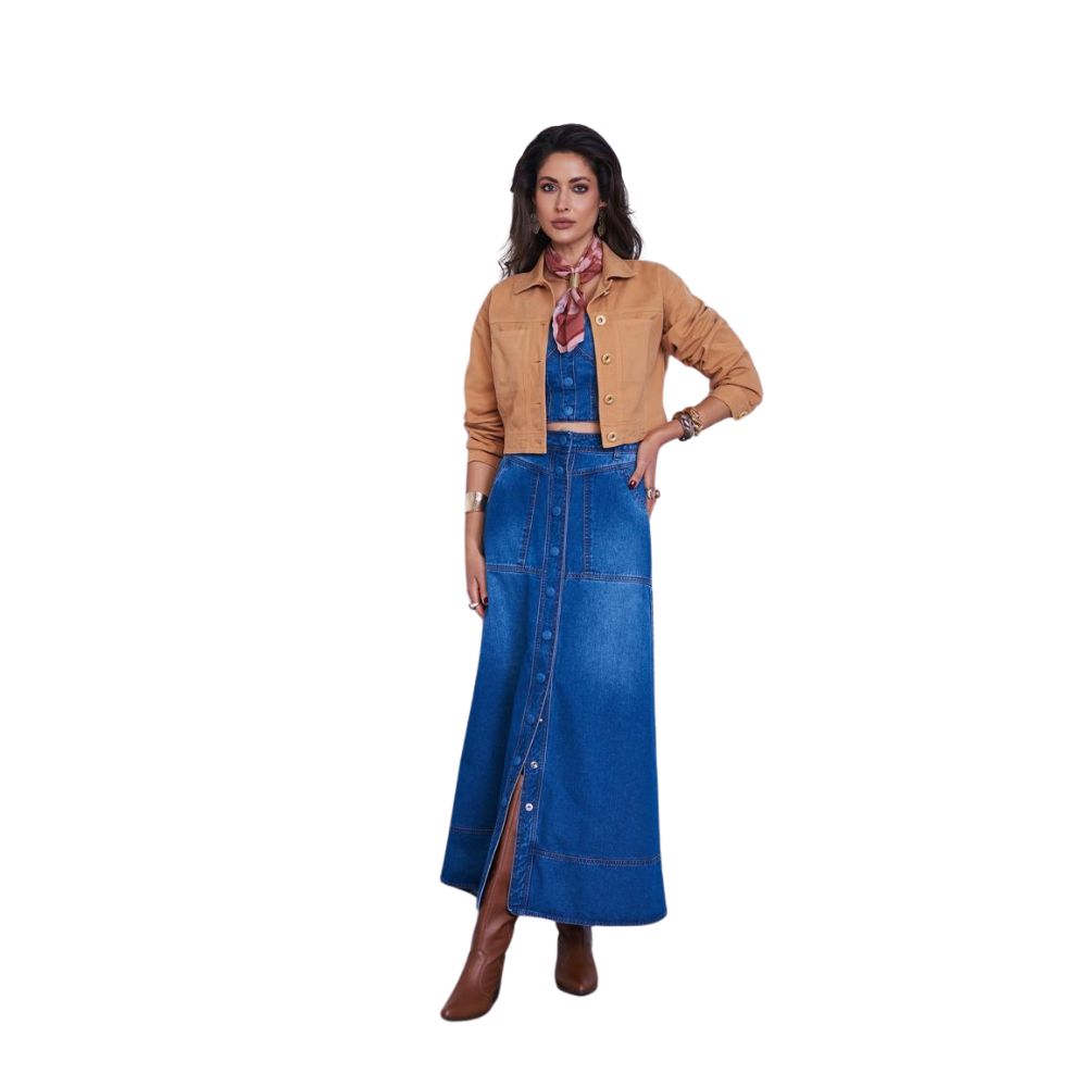 Saia Longuete Detalhe com Botões - Elegância e Estilo para Qualquer Ocasião