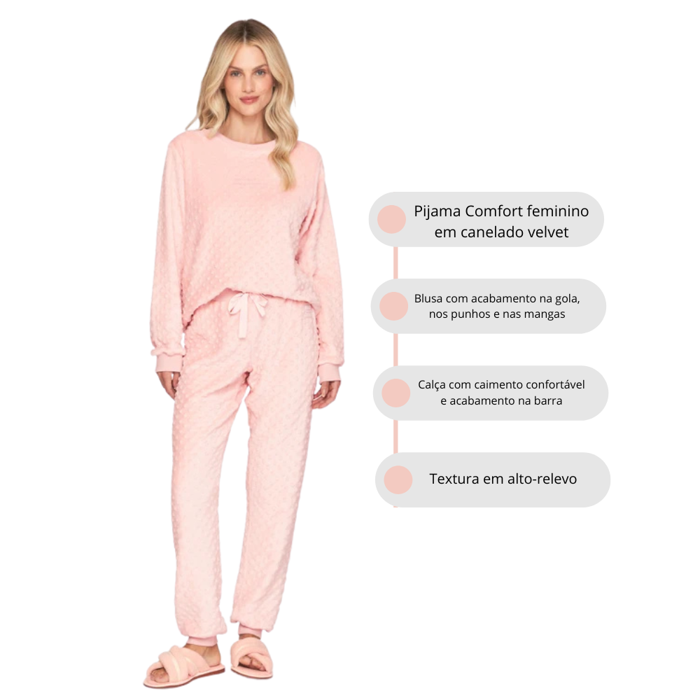Pijama Feminino em Fleece Embossed Get Warm