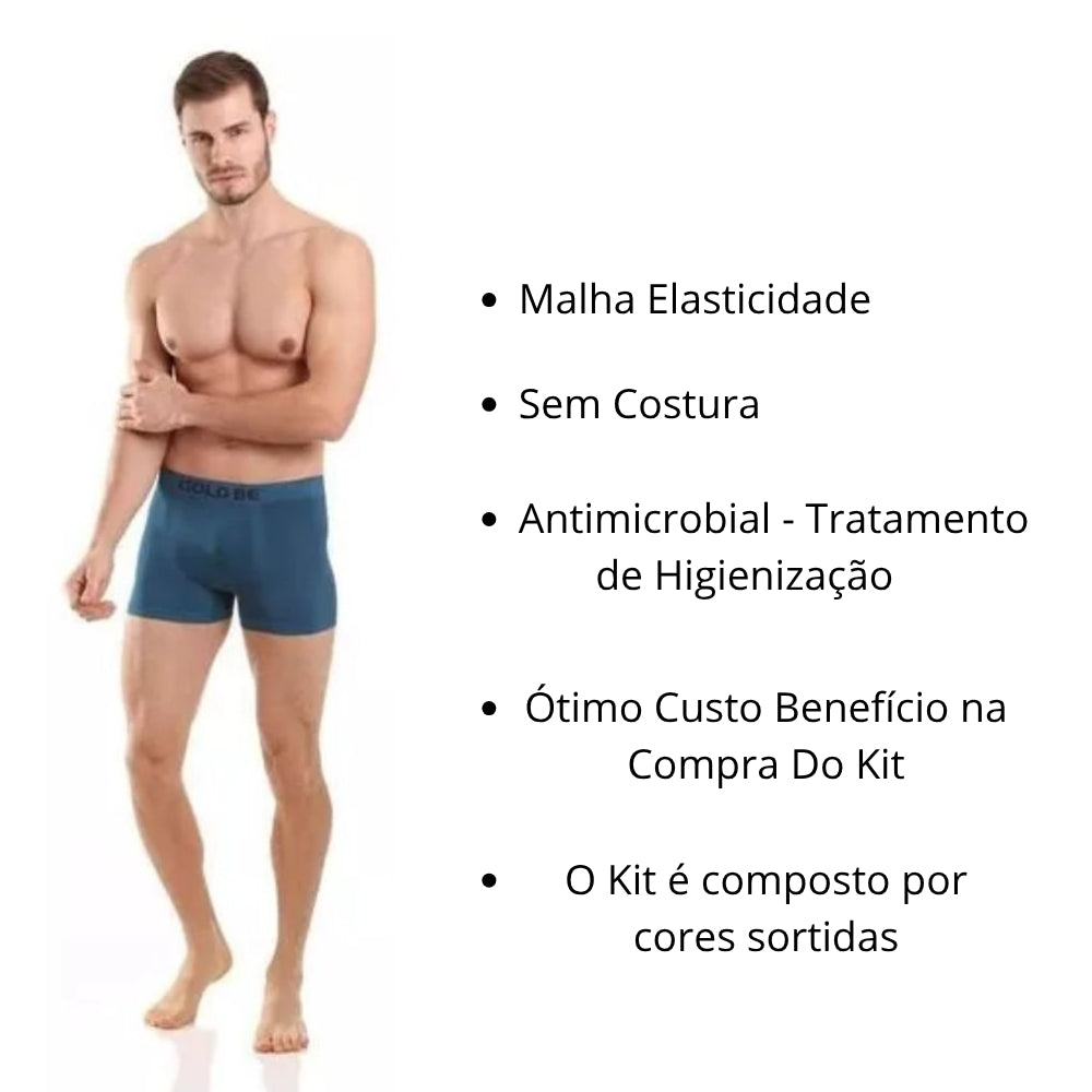 Kit 6 Cuecas Boxer Sortidas Sem Costura e Antimicrobial
