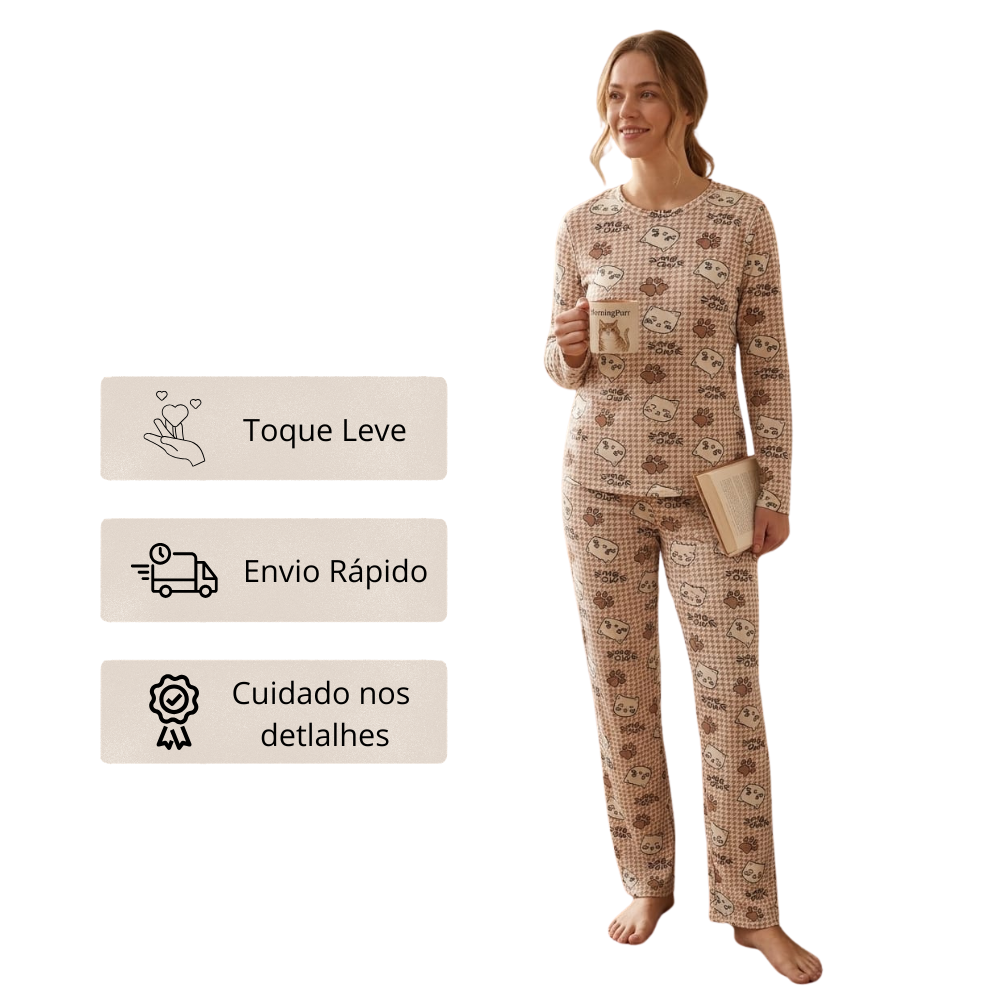 Pijama Feminino Plush Estampado Decote Redondo