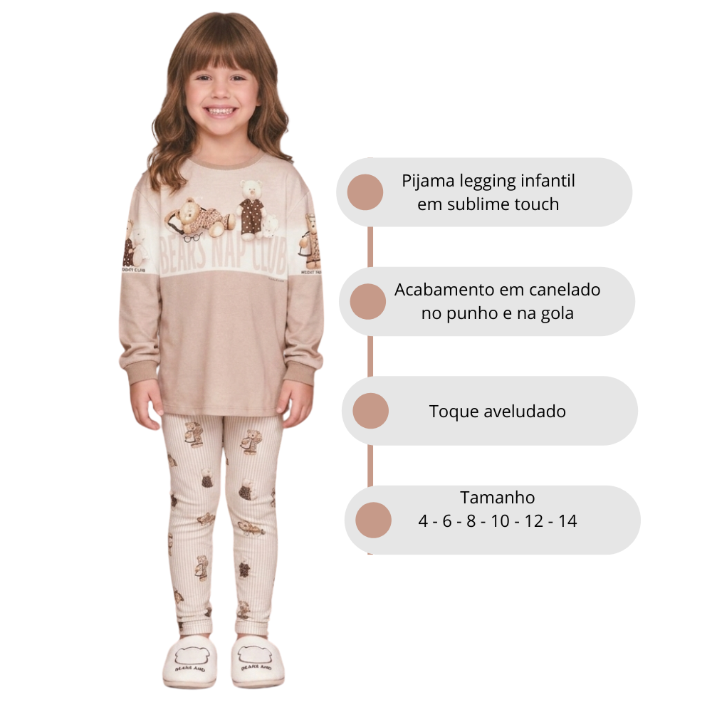Pijama Legging Infantil Feminino Nap Club em Sublime Touch - Lua Luá